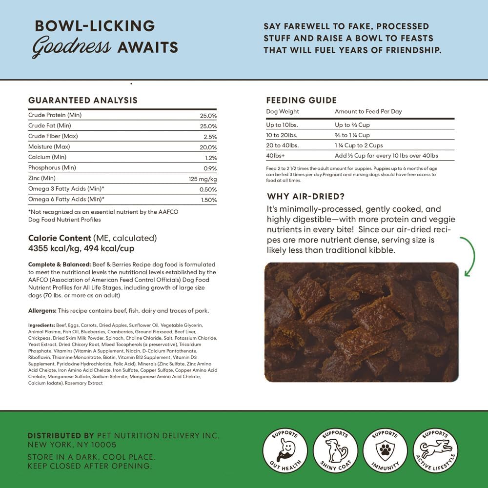 The Pets Table Beef & Berries Grain-Free Air Dried Dog Food, 1 lb (16 Oz) Bag