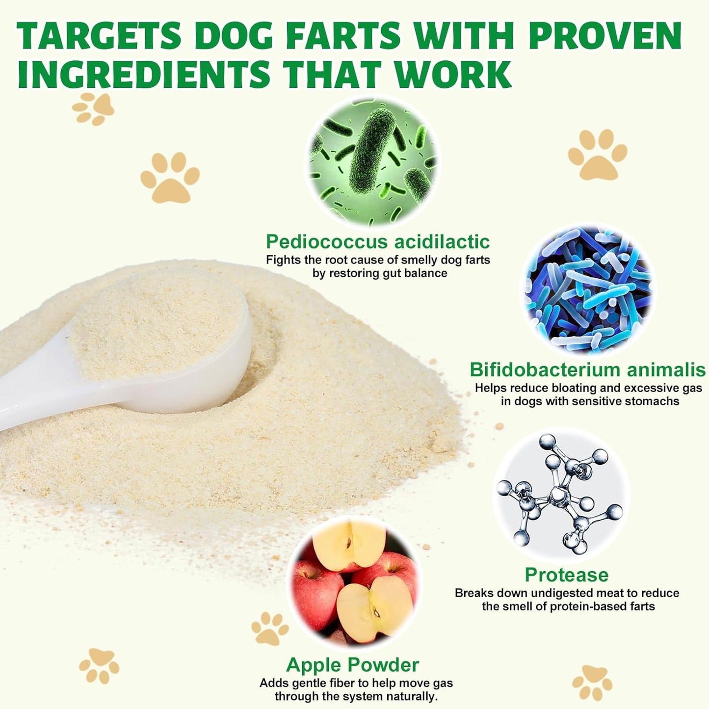 Dog Fart Remedy, Relief Smelly Farts with 4B CFU Pediococcus Acidilactici Probiotics, Digestive Enzymes, Dog Gas Relief to Help Gas & Bloating, Dogs Farts Relief, Dogs Gut Health Digestive Support