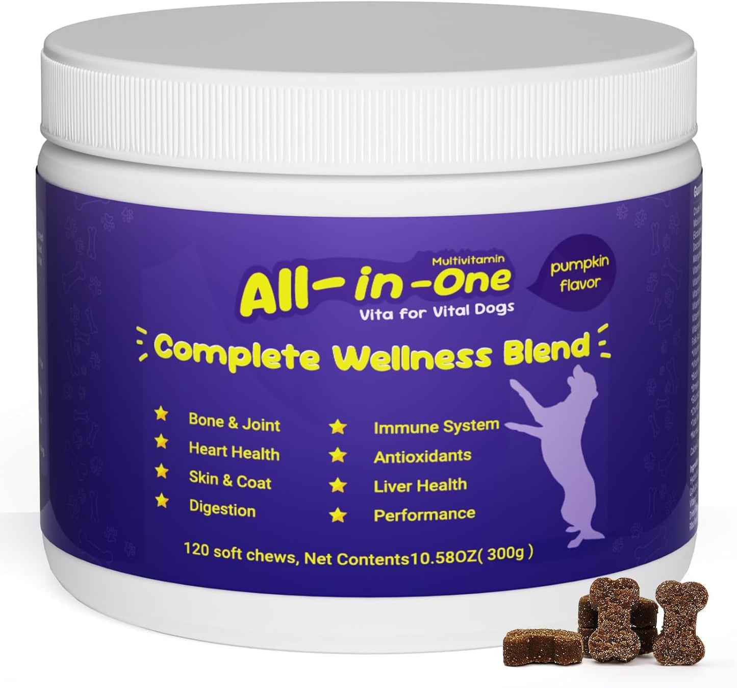 Dog Probiotics for Digestive Support and Gut Balance, Pumpkin Flavor Soft Chews Supplement for Dogs, Immune Booster Daily Treats, 120 Count, Holiday and Christmas Edition