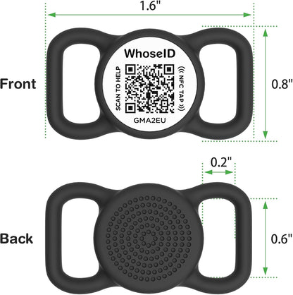 QR Code Dog Tag with NFC, Personalized Pet ID Tag, Silicone Dog ID Tag, Modifiable Pet Online Profile, Multiple Emergency Contact, Scan QR Code Send GPS Location Email (Small, Black&White)