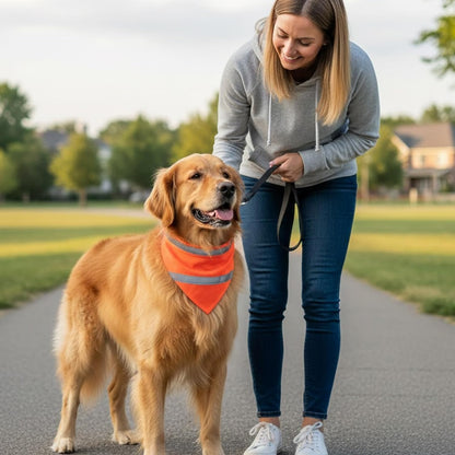 Dog Reflective Bandanas, 2 Pieces Orange Green High Visibility Bandana for Dogs Adjustable Triangle Bib Safety Reflective Dog Scarf for Small Medium Large Pets Dogs Cats Outdoor Walking Camping