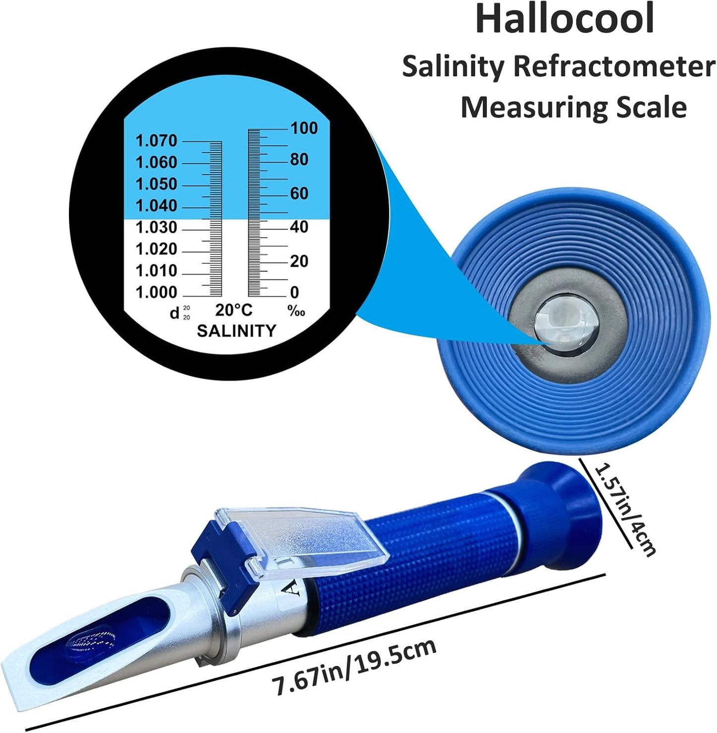 Salinity Refractometer for Aquarium Seawater Fishkeeping Dual Scale Saltwater Refractometer 0-100PPT & 1.000-1.070 Salinity Tester Hydrometer with Automatic Temperature Compensation