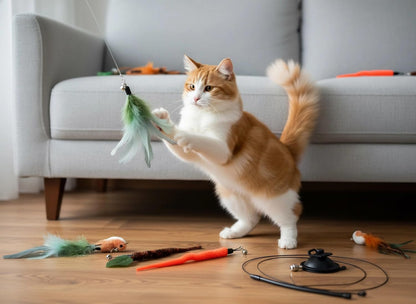 9 Pcs Interactive Cat Feather Toys for Indoor Self Play & Exercise, Cat Wand Toy, 2 Play Modes Kitten Teaser Wand, Reusable Suction Cup Kitten Toys