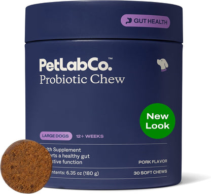PetLab Co. Probiotics for Dogs - Support Gut Health, Occasional Diarrhea, Digestive Health, Paw Licking & Seasonal Allergies, Pork Flavor, 30 Soft Chews, Formulated for Large Dogs, Packaging May Vary
