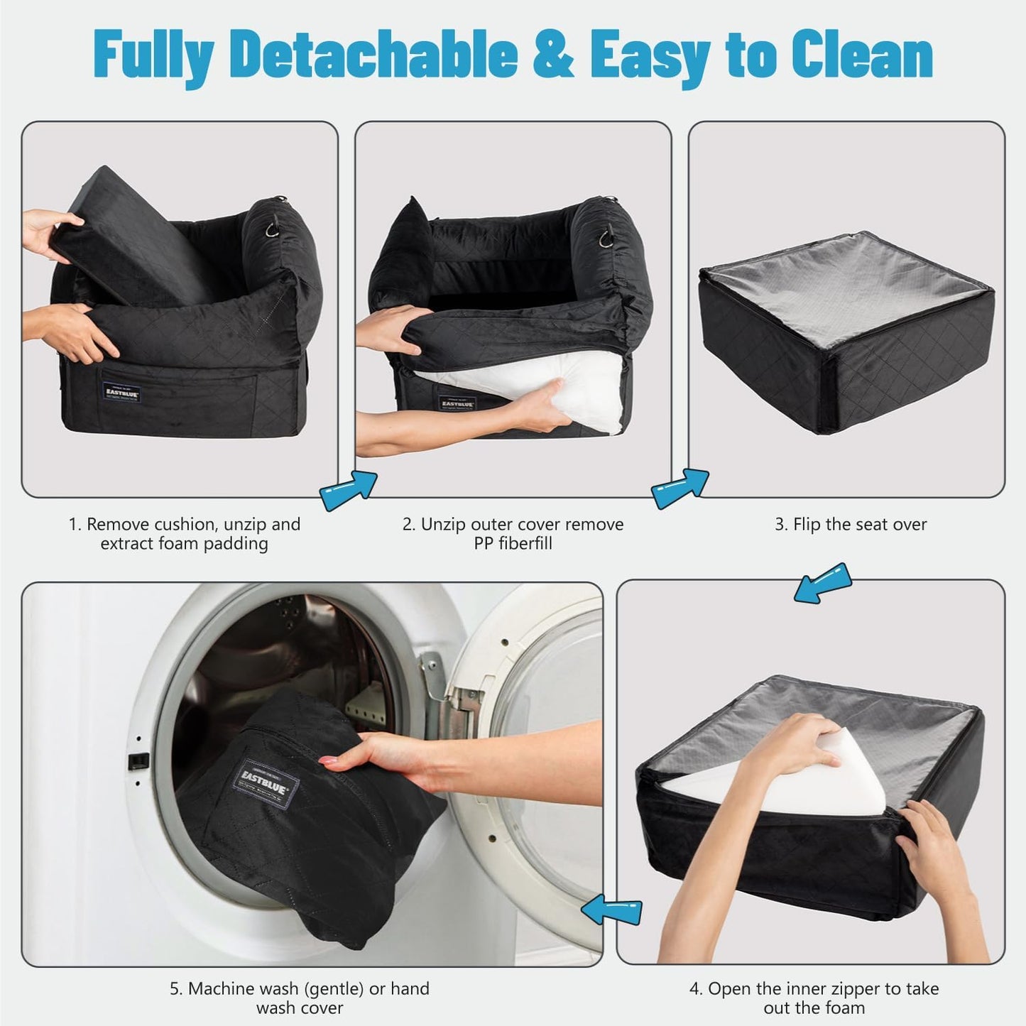 EASTBLUE Dog Car Seat for Small Medium Dogs Up to 35 lbs, 2 Memory Foam Pads Dog Booster Car Seat with Seat Belt, Washable Pet Carseat for Puppy & Cat, Dogs Travel Bed for Cars (Black-Velvet)