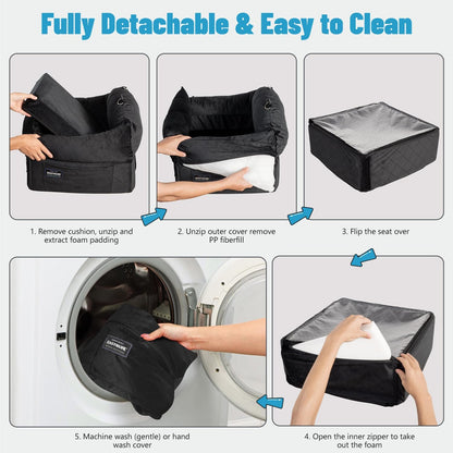 EASTBLUE Dog Car Seat for Small Medium Dogs Up to 35 lbs, 2 Memory Foam Pads Dog Booster Car Seat with Seat Belt, Washable Pet Carseat for Puppy & Cat, Dogs Travel Bed for Cars (Black-Velvet)