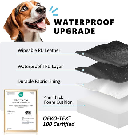 Backseat Dog Bed, Dog Bed for Car Back Seat, 4in Thick PU Leather Pet Bed for Backseat Extender – Waterproof, Scratch-Proof, Non-Slip, Removable & Washable for SUVs, Sedans & Trucks (51"x23.5", Black)