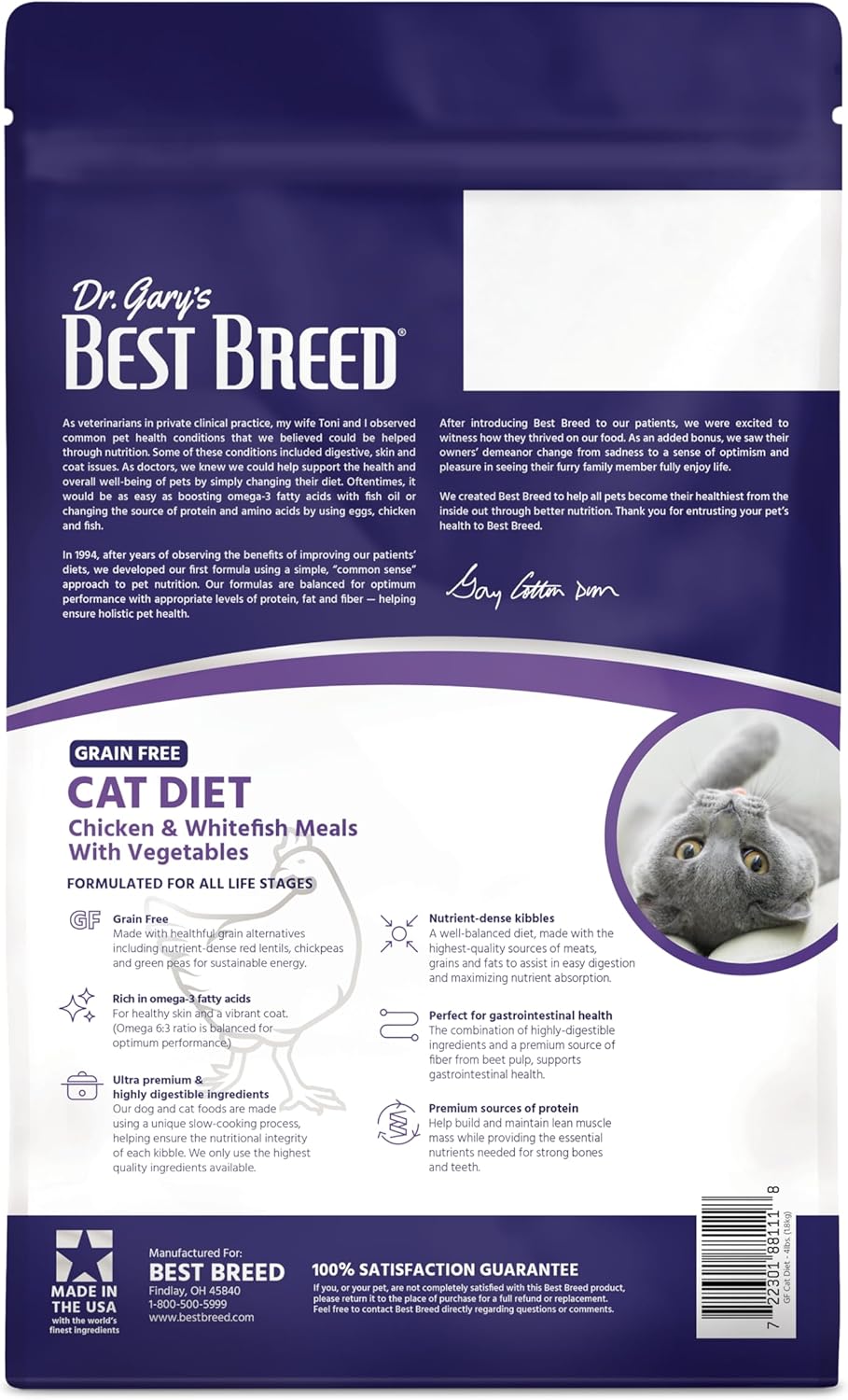 Best Breed Grain Free Cat Diet Made in USA [Natural Dry Cat Food for All Ages] - 4lbs.