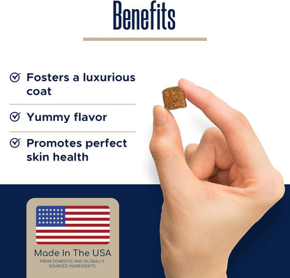 Dog Fish Oil Supplements - 180 Delicious Chew Treats - Omega 3 Rich Salmon Oil, EPA, DHA, Biotin, and Vitamin E for Healthier, Shinier, Skin, Coat and Fur, Helps Skin Allergies