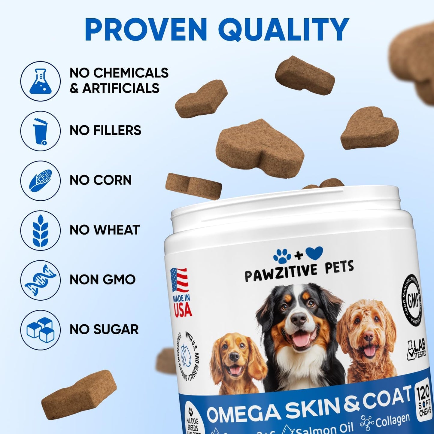 Omega 3 Fish Oil for Dogs Chews - Dog Skin & Coat Supplement for Itch Relief, Hot Spot Treatment - USA Product - Salmon Oil for Dogs Itching Skin Relief, Shedding, Hip & Joint Health - 120 Soft Treats