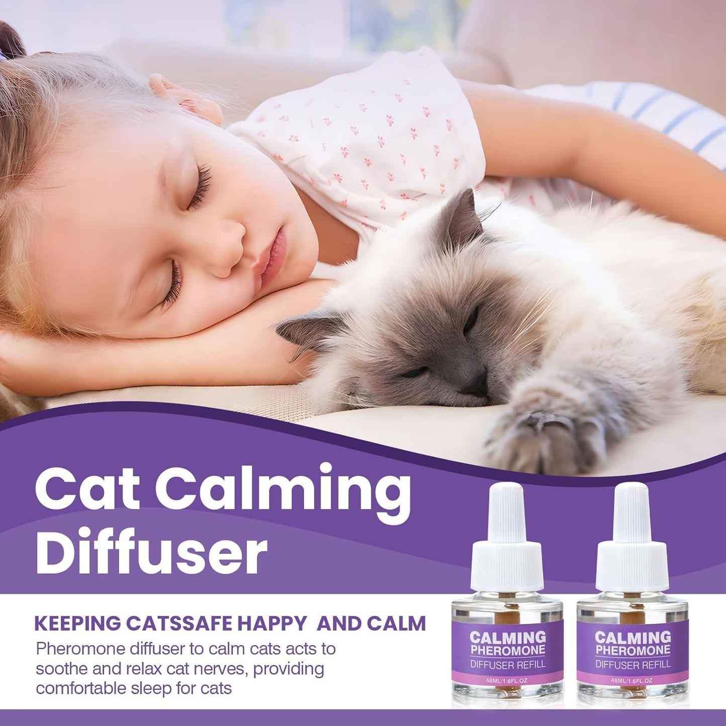 Cat Calming Diffuser Refill 6 Packs, Pheromones Calming Diffuser Refills for Stress and Anxiety Relief, Kitten Relaxants Behavior Control Anti Aggression for Cats