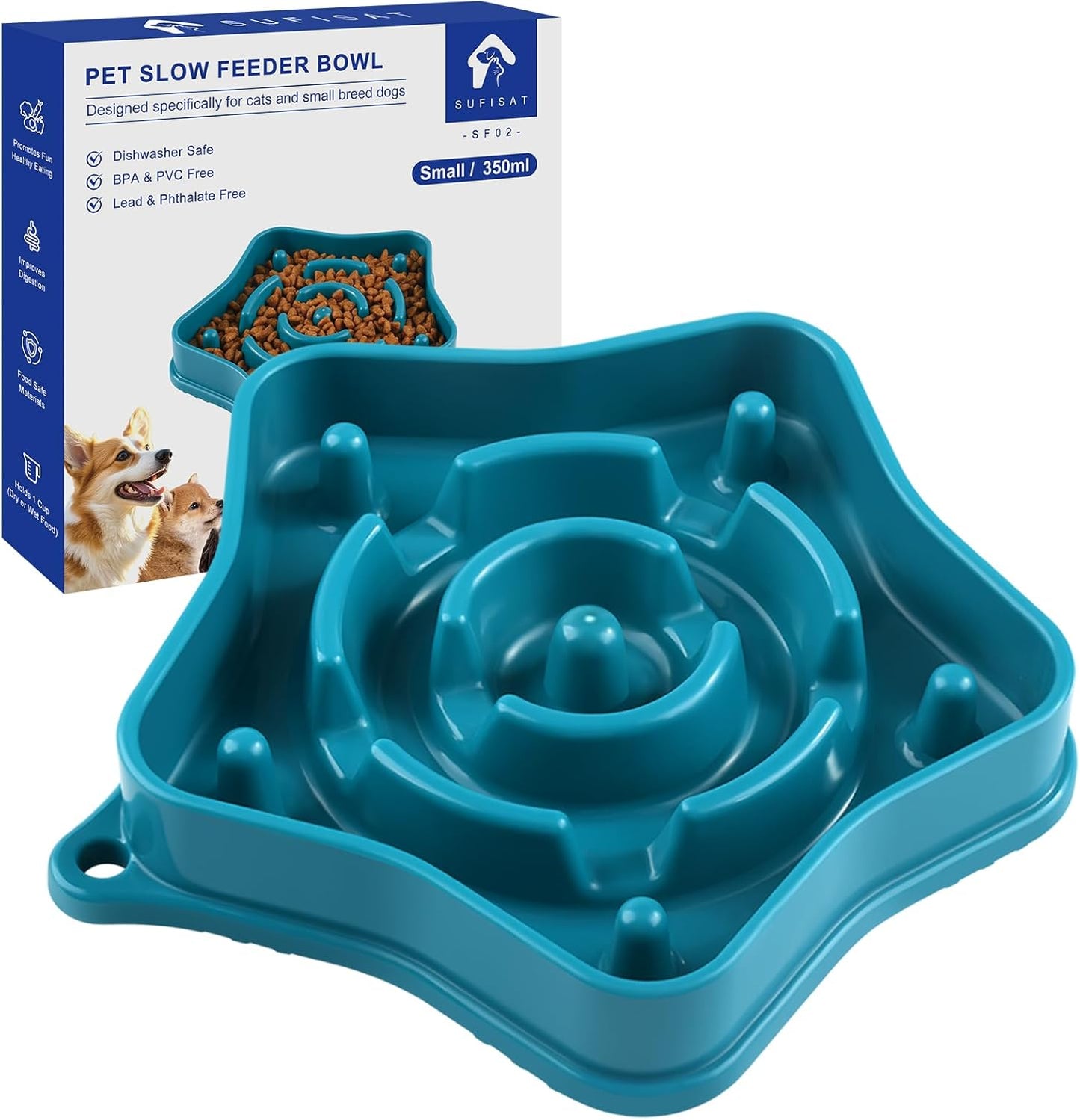 Pet Slow Feeder Bowl for Small Dogs, Puzzle Feeder for Petite Dogs, Anti-Choking, Slow Eating, 350ML Capacity, BPA-Free, Small Size