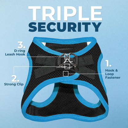 Best Pet Supplies Voyager Step-in Air All Weather Mesh Harness and Reflective Dog 5 ft Leash Combo with Neoprene Handle, for Small, Medium and Large Breed Puppies - Black/Blue Trim, X-Small