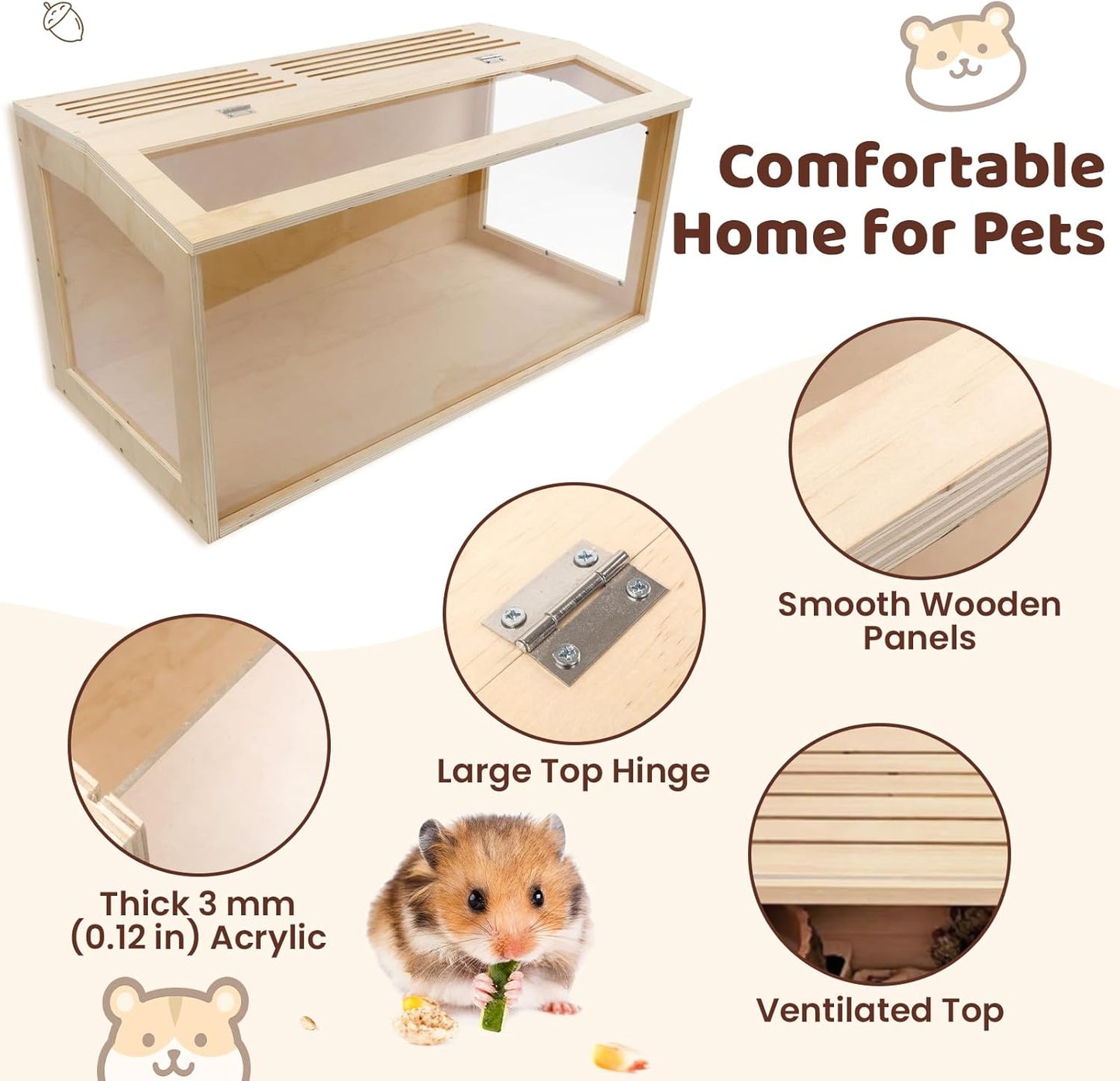 Large Hamster Cage – Deep Burrow & Openable Top, Transparent Small Animal Habitat for Hamsters, Gerbils, Rats & Guinea Pigs, 40" L × 20" W × 20" H