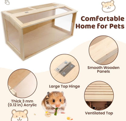 Large Hamster Cage – Deep Burrow & Openable Top, Transparent Small Animal Habitat for Hamsters, Gerbils, Rats & Guinea Pigs, 40" L × 20" W × 20" H