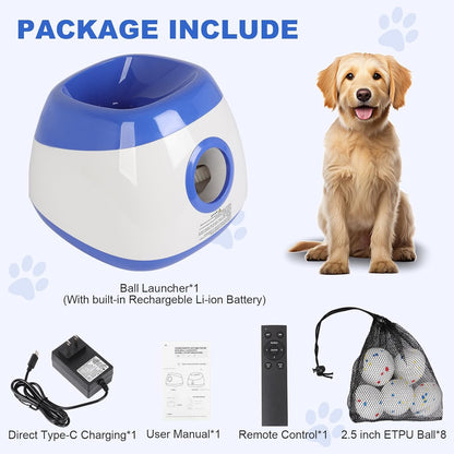 Automatic Ball Launcher for Large Dogs,Indoor/Outdoor Interactive Dog Toy,USB Rechargeable Ball Thrower, 40-80Ft,Includes 8 Etpu Balls(2.5"),Blue