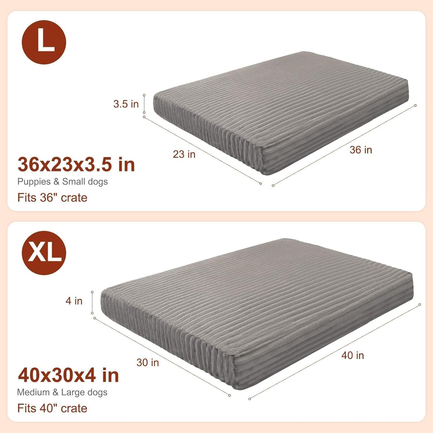 BEAUTYZOO Waterproof Dog Bed Cover Replacement Washable, Soft Plush Dog Bed Covers Removable with Zipper, Antislip Noiseless Ped Hair Pee Resistant Bedding Liner for Puppy Cat, 36x23inch, Grey L