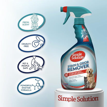 Simple Solution Stain & Odor Eliminator for Pets, Carpet Deodorizer, Enzyme Pet Odor Eliminator for Home, Stain Remover for Cat & Dog Pee, Urine Destroyer, Carpet Cleaner Spray, 32 oz