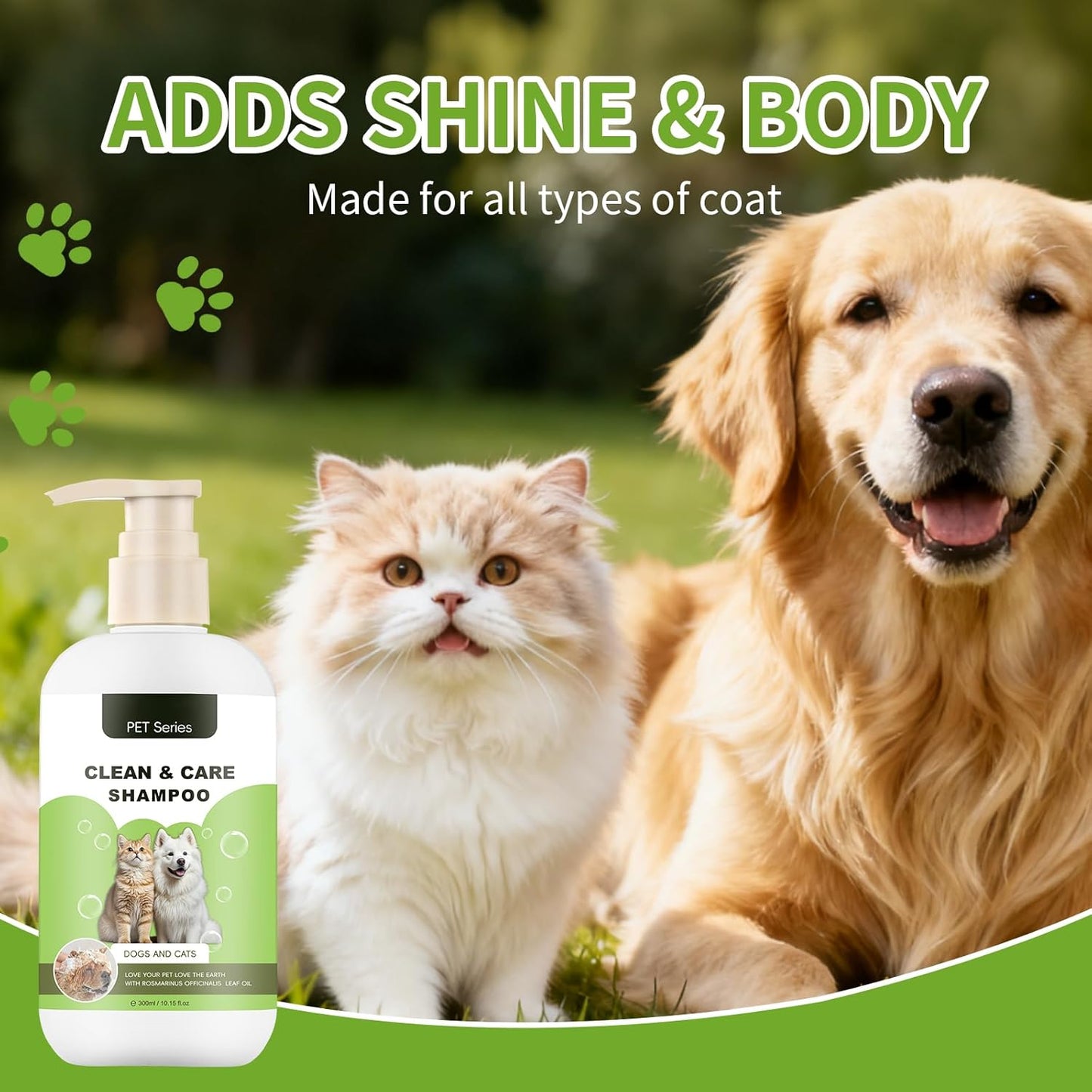 Clean Care Shampoo for Dogs and Cats, Seasonal Itch Relief Shampoo, for Allergies, Itching, Skin and Coat Supplement, Helps Shedding-Gentle Care for Long, Short & Curly Hair
