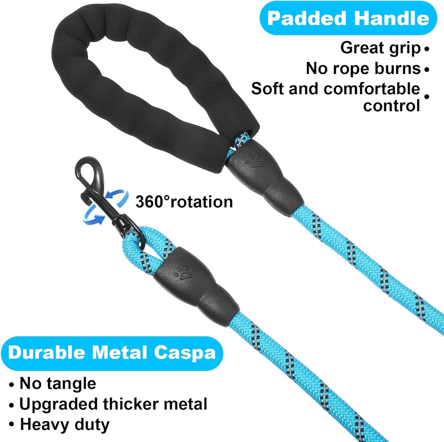 12 Pack Rope Dog Leash, 5.2FT Nylon Pet Leash with Reflective Thread, Soft Padded Handle Thick for Large Medium Dogs Small Puppy