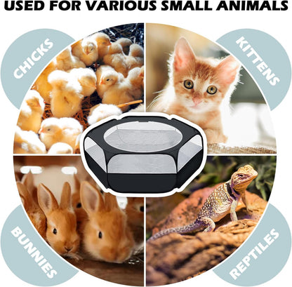 UWE Small Animal Playpen, Chicken Brooder Box with Cover Top, Portable Outdoor Exercise Pet Cage Tent, Waterproof Breathable Pet playpen Indoor for Chick Ktiien Bunny Hamster Guinea Pig, Black