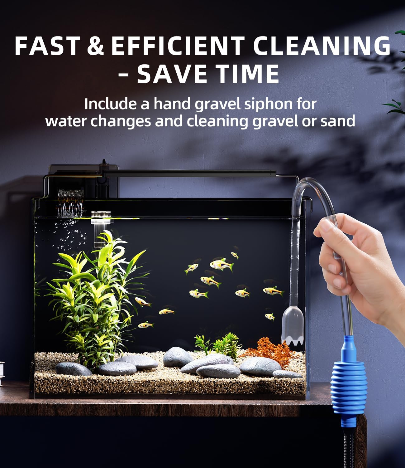 5 Gallon Fish Tank Aquarium Kit with Filter, LED Light with Timer, Siphon Vacuum Cleaner, Lid, Self-Cleaning Glass Rimless Betta Tank