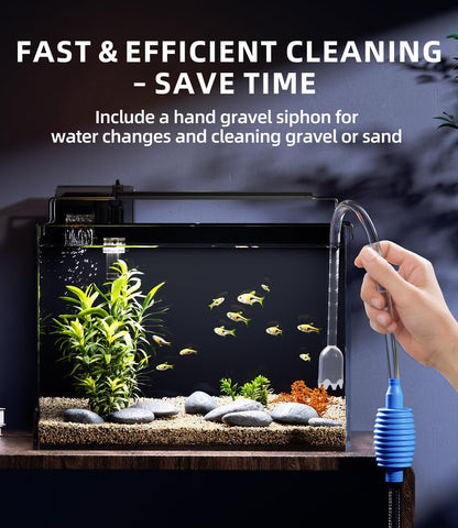 5 Gallon Fish Tank Aquarium Kit with Filter, LED Light with Timer, Siphon Vacuum Cleaner, Lid, Self-Cleaning Glass Rimless Betta Tank