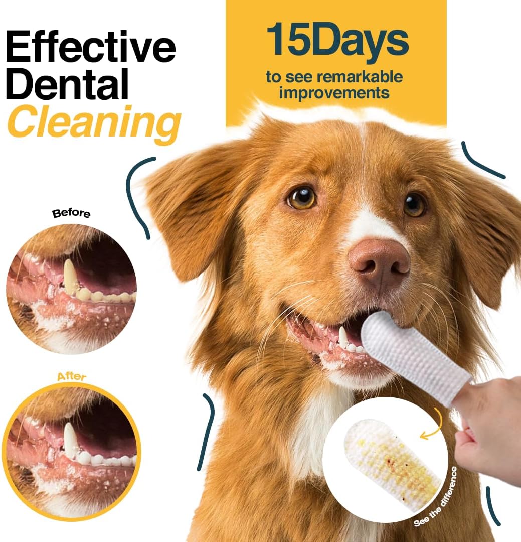 90 Dog Teeth Cleaning Wipes, No-Rinse Cat Toothbrush, Effective Dog Breath Freshener - Essential for Pet Supplies (1.5 in x 3.15 in)
