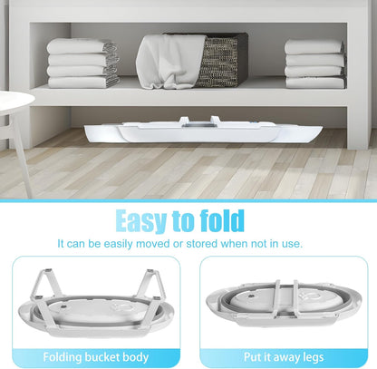 2 in 1 Pet Bathtub, Foldable Stand Dog Bath Tub, Portable Pet Wash Station Detachable Plastic Tub, Drainage Hole Long Pipe, Storage Rack, Indoor Outdoor, Pets Under 33lbs (Grey)