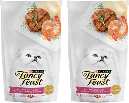 Fancy Feast Purina Filet Mignon Flavor with Real Seafood & Shrimp Dry Cat Food, 12 LB, Pack-2