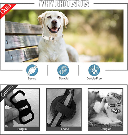 DOGWONG Airtag Cotton Hemp Dog Collar, Heavy-Duty Dog Collar with Airtag Holder White Natural Fabric Pet Cute Puppy Necklace for Small Medium Large Dogs