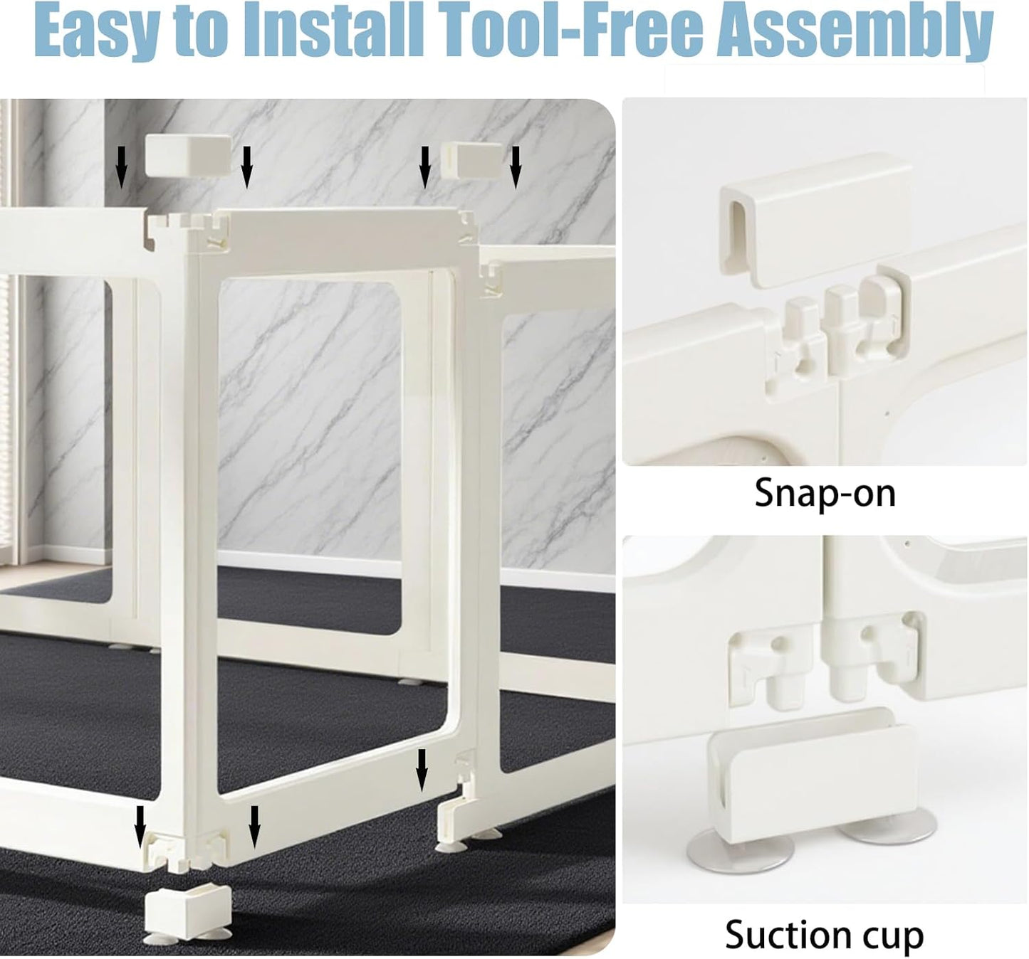 Clear Acrylic Dog Playpen Small Pet Play Pen for Small Dogs, Puppies, Cats & Rabbits, Assemble & Disassemble, with Door & Suction Cups (23.6" H, 12PCS),White