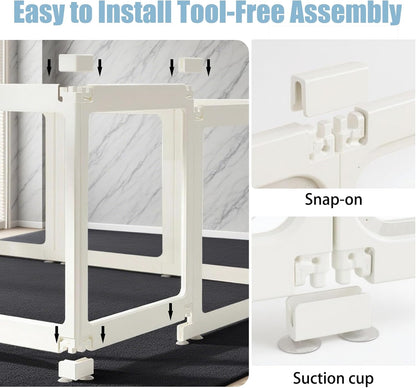 Clear Acrylic Dog Playpen Small Pet Play Pen for Small Dogs, Puppies, Cats & Rabbits, Assemble & Disassemble, with Door & Suction Cups (23.6" H, 12PCS),White