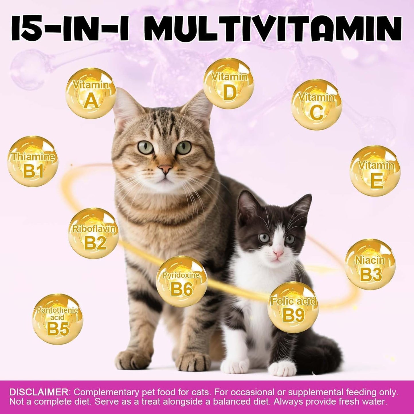 15 in 1 Cat Multivitamin Cruchy & Creamy Chews, Cat Treats for Immune + Digestive, Skin & Coat, Heart & Brain, Energy & Vitality Support, Vitamin for Cats with Omega 3 & Prebiotics(30 Day Supply)