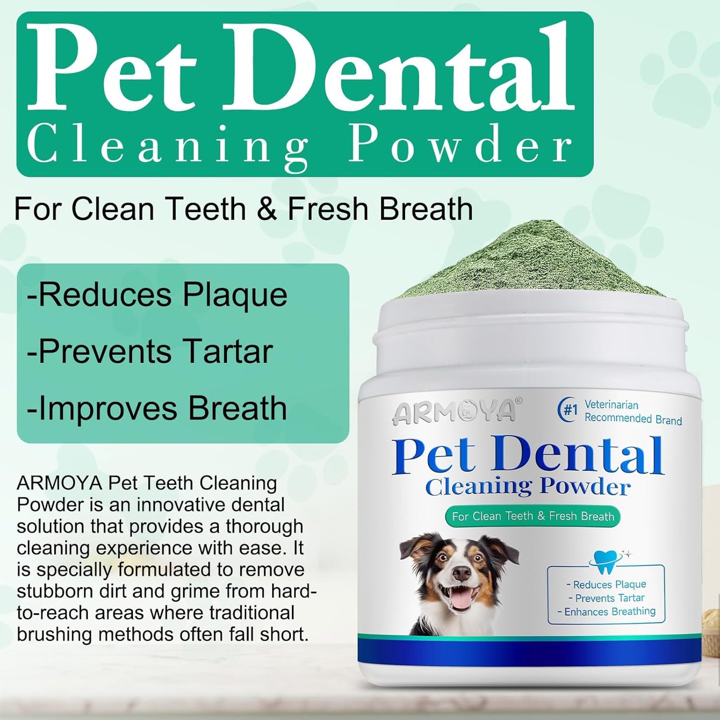 Dog Dental Powder - Teeth Cleaning Powder for Dogs - Dog Dental Care - Plaque & Bad Breath Off P-owder D-og - D-ental Care Supplies for Small - Medium - Large Do-gs