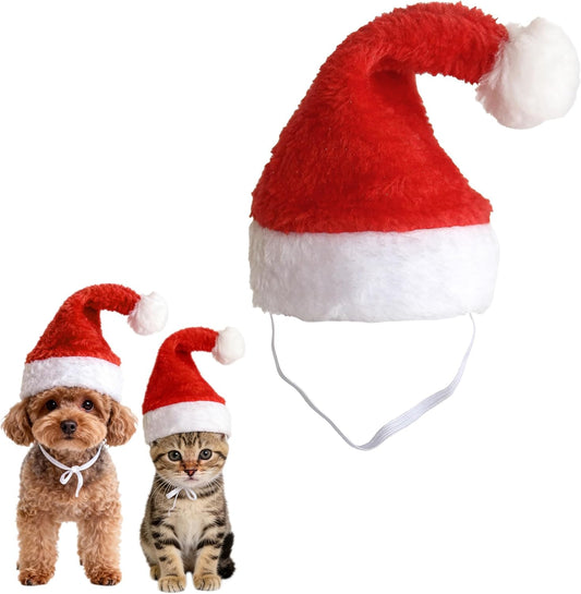 Wildarms Pet Adjustable Santa Hat Small Dog Cats Christmas Costume Accessories Puppy Kitten Christmas Outfit (Red)