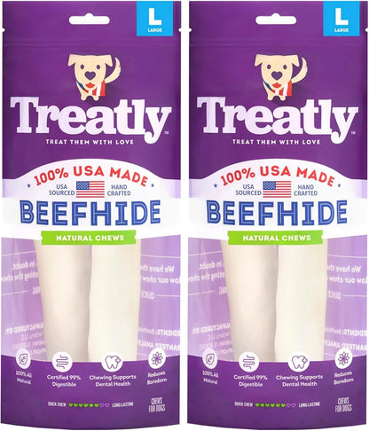 USA Beefhide Rolls 8-9" Dog Chew Treats - Natural Flavor, 2 Count/2 Pack