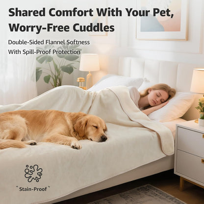 LOOBANI Waterproof Dog Blanket for Couch: Reversible Flannel Bed Blanket for Medium Large Dogs Liquid Proof, Soft Throw Blanket Couch Cover Protector for Sofa, Crate, Travel, Picnic, 50" x 60", Beige