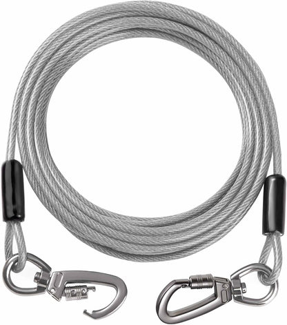Tie Out Cable for Dogs Heavy Duty, 10/15/20/25/30/50FT Long Leash Chew Proof, Tangle-Free Dog Lead with Swivel Hook & 360° Smooth Rotating, Dog Runner for Yard, Outside, Camping-Up to 400 pounds
