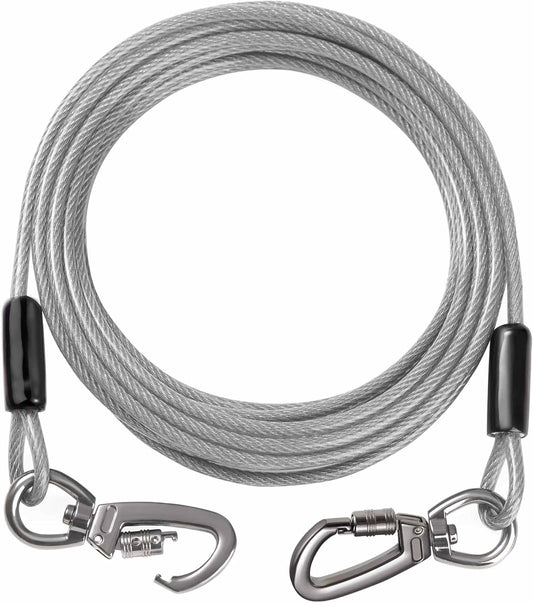 Tie Out Cable for Dogs Heavy Duty, 10/15/20/25/30/50FT Long Leash Chew Proof, Tangle-Free Dog Lead with Swivel Hook & 360° Smooth Rotating, Dog Runner for Yard, Outside, Camping-Up to 400 pounds