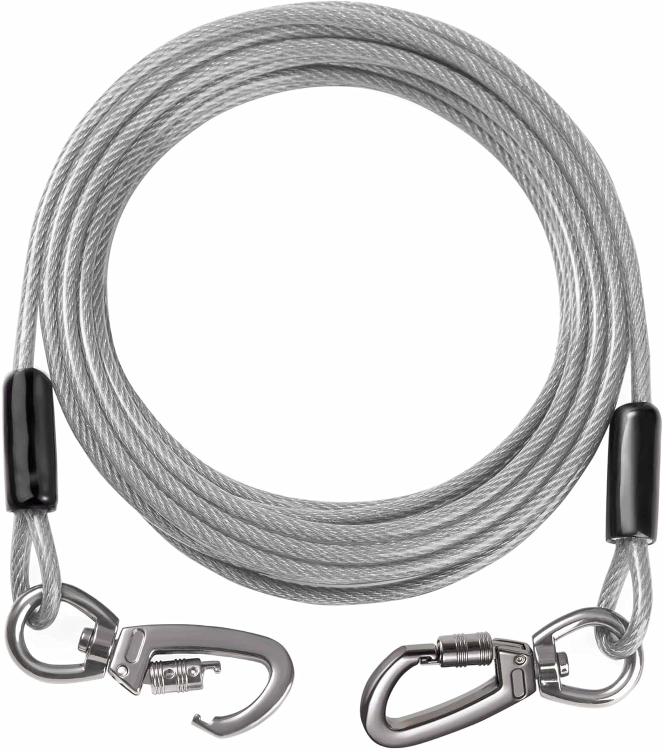 Tie Out Cable for Dogs Heavy Duty, 10/15/20/25/30/50FT Long Leash Chew Proof, Tangle-Free Dog Lead with Swivel Hook & 360° Smooth Rotating, Dog Runner for Yard, Outside, Camping-Up to 400 pounds