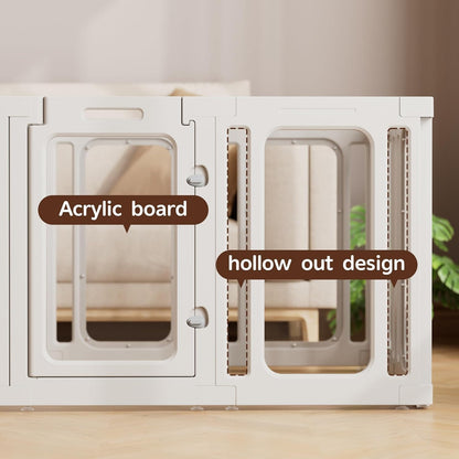 Jalove Dog Playpen Indoor, 24" H Plastic Dog Play Pen with Window, Clear Acrylic Pet Playpen for Puppy Cat Rabbit Ferret, Small Dogs Fence Crate Kennel, Whelping Cage (White, 10 Panels)