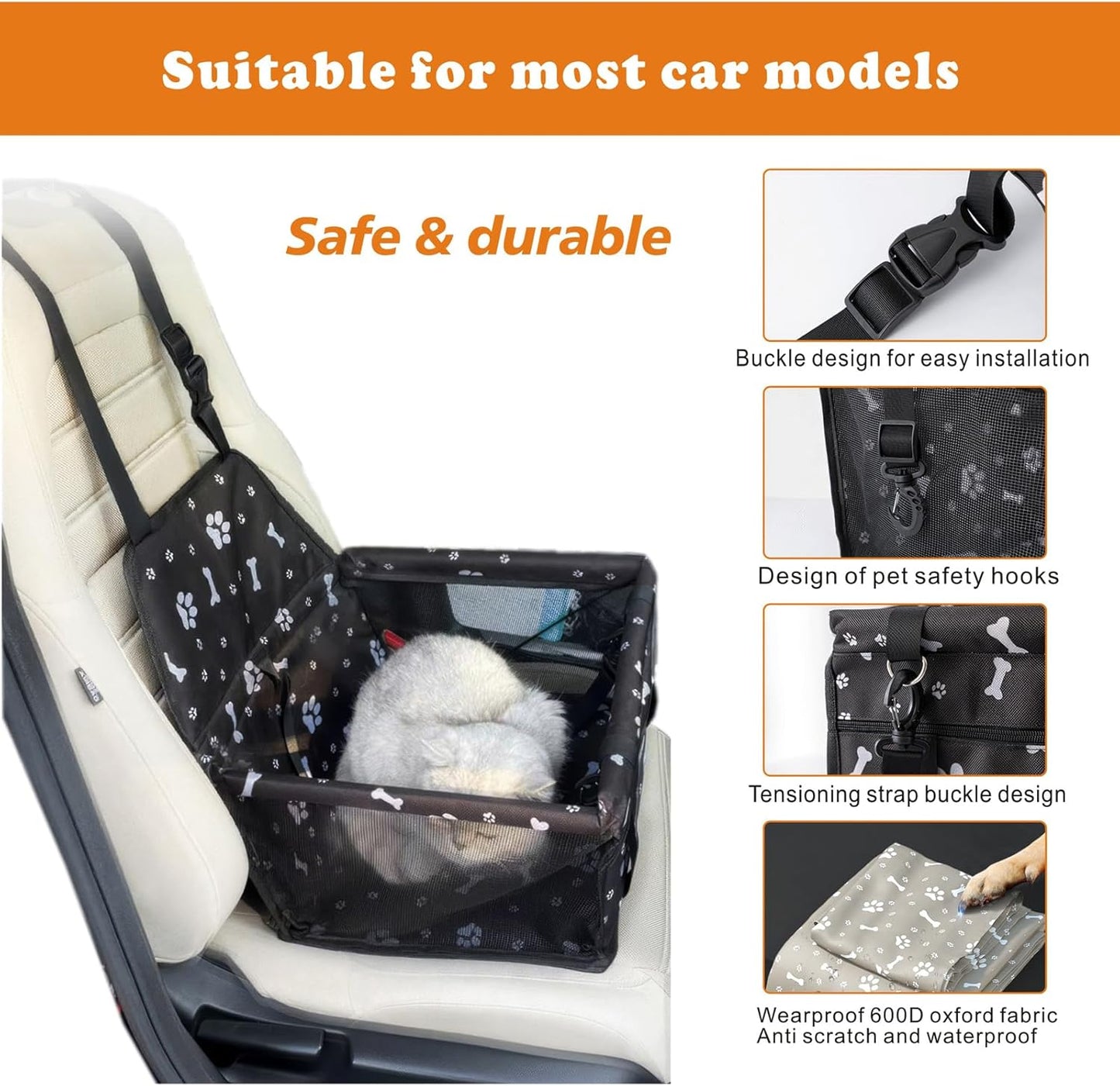 Dog Car Seat for Small Dogs, with Upgrade Support Rod, Breathable and Foldable, Easy Install Pet Car Seat, Travel Dog Bed, Dog Chair, Pet Car Basket