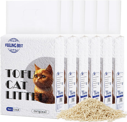 Tofu Cat Litter Clumping, Flushable,Ultra Absorbent and Fast Drying,Solubility in Water,Really Dust-Free Esay Clean,Dust-Free,100% Natural Materials,Less Scattering,33.6lb (5.6lb* 6bags)