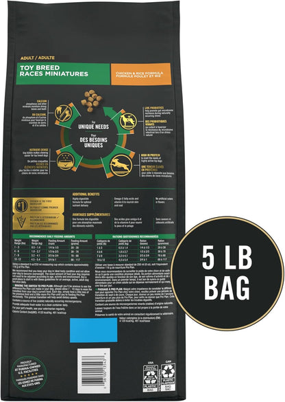 Purina Pro Plan Toy Breed Dog Food, Chicken and Rice Formula With Guaranteed Live Probiotics - 5 lb. Bag