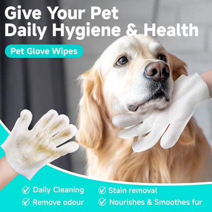 Pet Glove Wipes for Dogs and Cats [Individually Wrapped][Hypoallergenic Cleaning & Deodorising] Glove Bathing Wipes Moisture-rich Thickened Gloves for Daily Care, Traveling, Rinse Free Grooming Wipes