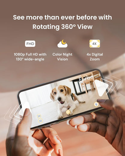 Furbo 360° Dog Camera: Pet Security Cam w/Barking Alerts, Rotating View, Treat Toss w/Phone App, Smart Home Puppy Monitoring, 2-Way Speaker, No Subscription Needed. Standard See, Talk, & Toss Features