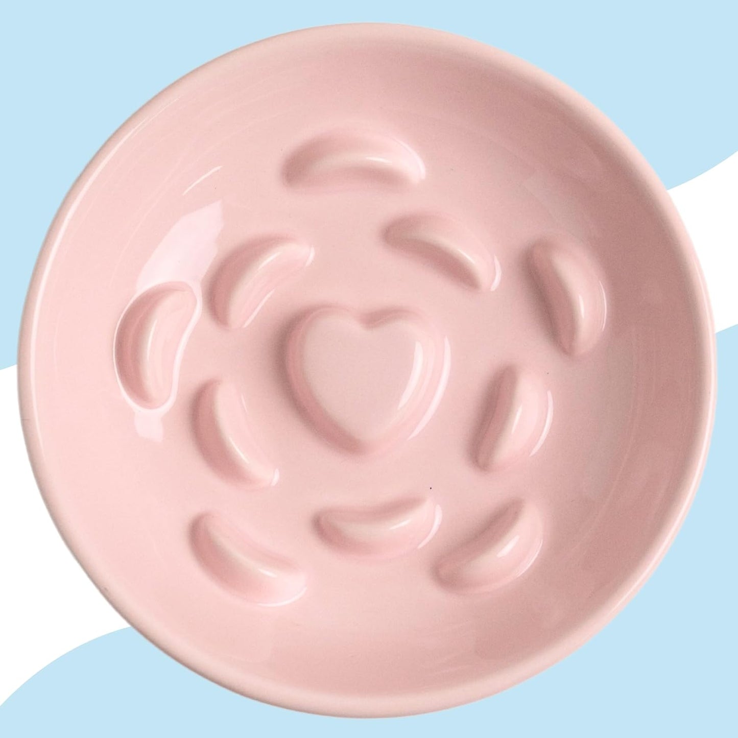 Ceramic Slow Feeder Cat Bowl, Raised Puzzle Feeder, Anti Vomiting Cat Slow Feeder, Elevated Food Bowl, Whisker Friendly Cat Bowl (Pink)