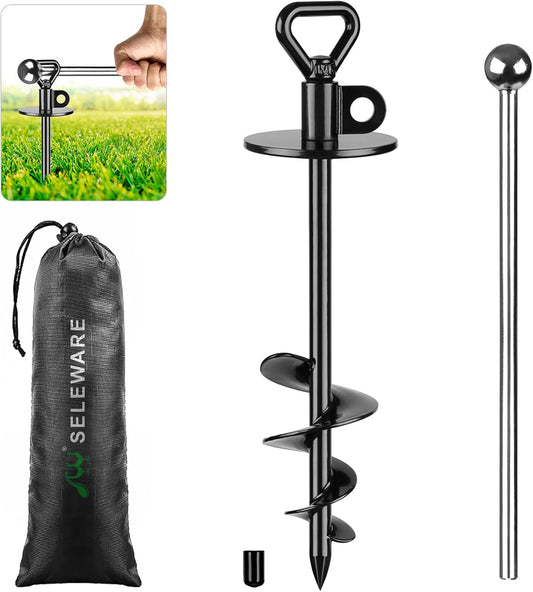 SELEWARE Dog Tie Out Stake Outdoor Anti-Rust Ground Anchor for Large Dogs up to 220 lbs, Free Swivel Dog Stake Dog Camping Gear Twist Rod Included