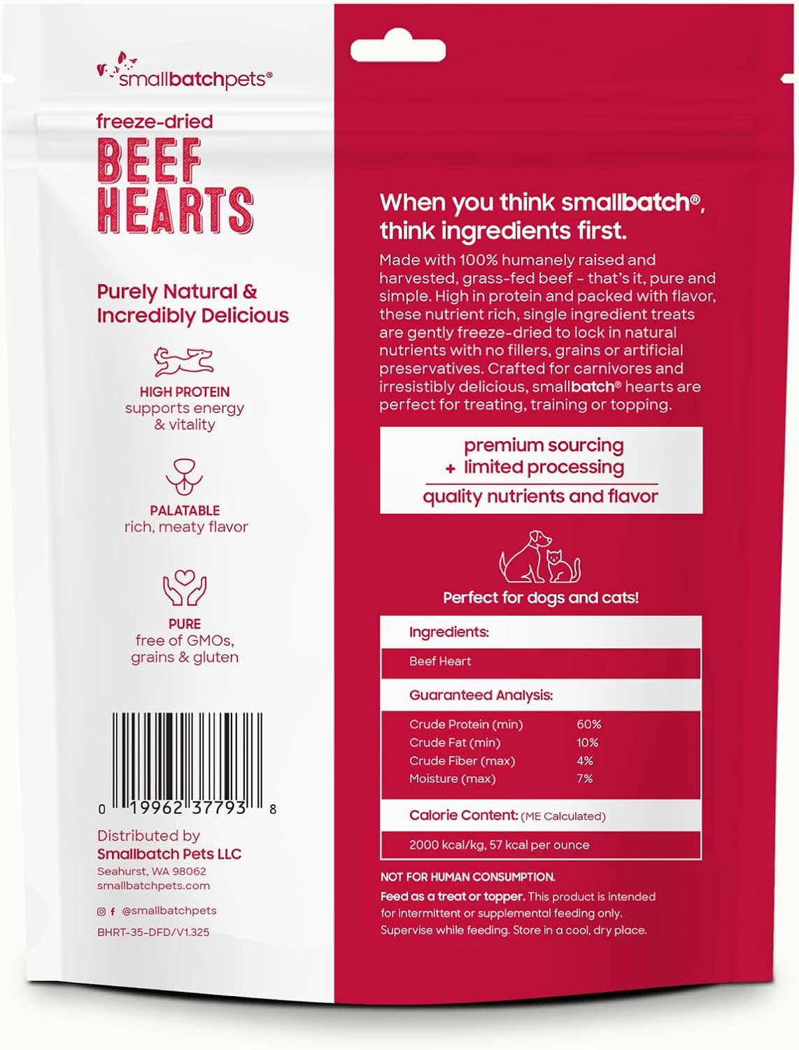 smallbatch Pets Premium Freeze-Dried Beef Heart Treats for Dogs and Cats, 3.5 oz, Made and Sourced in The USA, Single Ingredient, Humanely Raise Meat, No Preservatives or Anything Artificial Ever